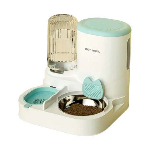 Distributeur d'eau et de nourriture pour chat intérieur avec bol en acier inoxydable et design sans électricité compacte et facile à nettoyer